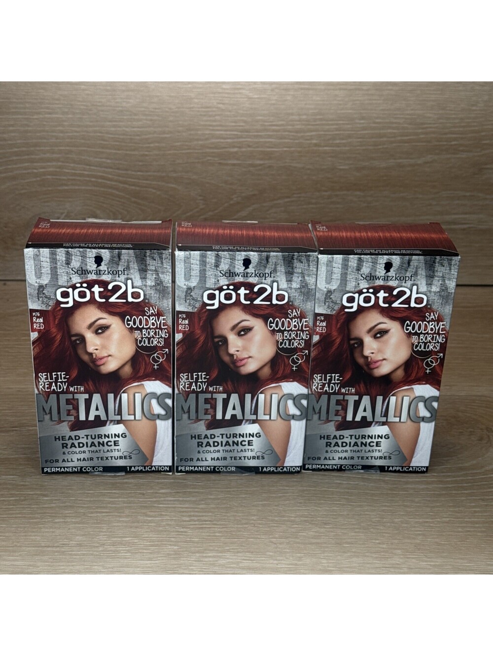 (3) Got2b Metallic Permanent Hair Color Metallic Real Red M76 Schwarzkopf Lot